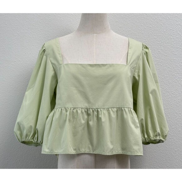 Abercrombie & Fitch Tops - Abercrombie & Fitch Puff Sleeve Square Neck Tie Back Babydoll Top M Green Y2K